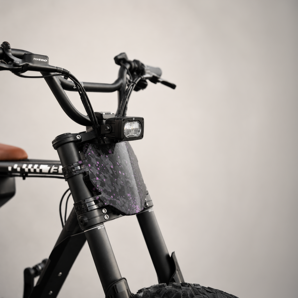 Close-up of a the Baja style headlight for super73
